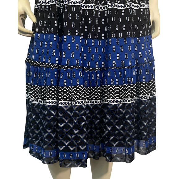 T Tahari Sz S Summer Tank Midi Dress Tiered Skirt Sheer Overlay Blue Scarf Print - Picture 7 of 10